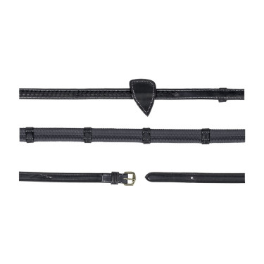 Rênes caoutchouc 1/2" avec 7 arrêtoirs et finition tressé D Collection Dy'on Noir Rênes caoutchouc 1/2" avec 7 arrêtoirs et finition tressé D Collection Dy'on Noir