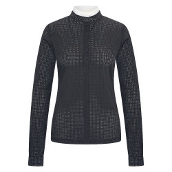 Wedstrijdpoloshirt mesh Imperial Riding Grandprix lange mouwen dames Zwart
