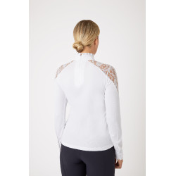 Polo de concours en dentelle à manches longues Sylvie Horze Blanc