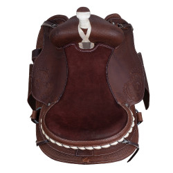 Westernzadel Lakota met ronde rok, gegraveerd en met zilverdraad Bruin