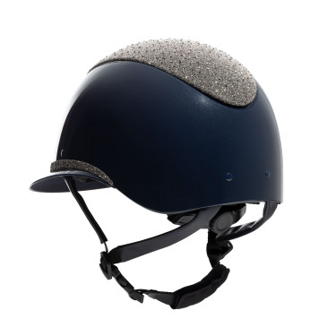 Luxe helm met brede klep en strass goedgekeurd volgens EN 1384-2023 Equestro Luxe helm met brede klep en strass goedgekeurd volgens EN 1384-2023 Equestro