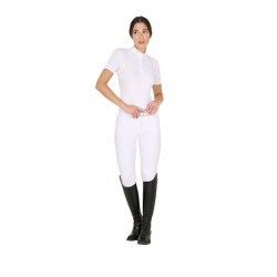 Polo de concours Femme Manches Courtes avec Boutons Equestro Blanc / jaune Polo de concours Femme Manches Courtes avec Boutons Equestro Blanc / jaune