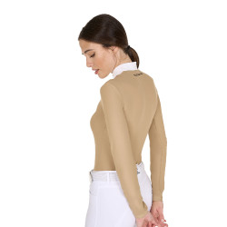Polo de concours Femme Manches Longues avec Boutons Equestro Beige Polo de concours Femme Manches Longues avec Boutons Equestro Beige
