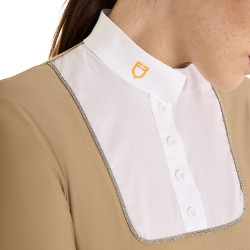 Polo de concours Femme Manches Longues avec Boutons Equestro Beige Polo de concours Femme Manches Longues avec Boutons Equestro Beige
