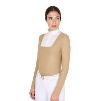 Wedstrijdpolo Dames Lange Mouwen met Mesh Inzetstukken Equestro Beige Wedstrijdpolo Dames Lange Mouwen met Mesh Inzetstukken Equestro Beige