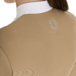 Polo de concours Femme Manches Longues avec Strass Equestro Beige Polo de concours Femme Manches Longues avec Strass Equestro Beige