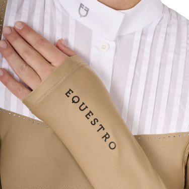 Wedstrijdpolo Dames Lange Mouwen met Strass Equestro Beige