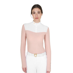 Polo de concours Femme Manches Longues en Tissu Technique et Mesh Equestro Rose caméo