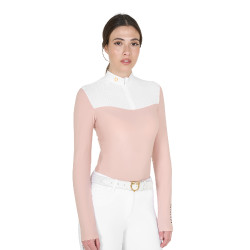 Polo de concours Femme Manches Longues en Tissu Technique et Mesh Equestro Rose caméo