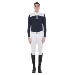 Wedstrijdpolo Heren Lange Mouwen met Knopen Equestro Wit / marineblauw