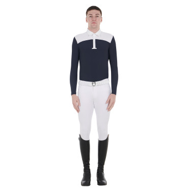 Wedstrijdpolo Heren Lange Mouwen met Knopen Equestro Wit / marineblauw