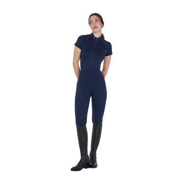 Polo d'entraînement technique ajusté avec fermeture éclair femme Equestro Marine blazer Bleu marine