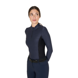 Dames Trainingspolo Lange Mouwen Equestro Marineblazer Marineblauw