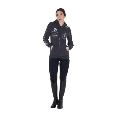 Sweat à capuche femme avec multi-logo nouveau Equestro Asphalte Gris