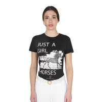 T-shirt en coton Equestro femme Horse Lover Noir