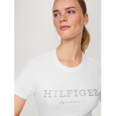T-shirt Tommy Hilfiger Equestrian Belmont met korte mouwen en strass voor dames Wit T-shirt Tommy Hilfiger Equestrian Belmont met korte mouwen en strass voor dames Wit