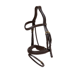 Bridon Dy'on D collection muserolle combinée tressé avec Pull Back Marron Bridon Dy'on D collection muserolle combinée tressé avec Pull Back Marron