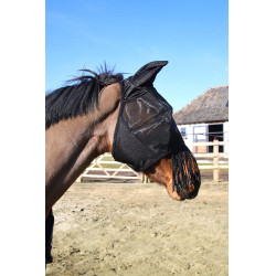 Máscara anti-moscas classic orejas y flecos de nariz Kentucky Noir Máscara anti-moscas classic orejas y flecos de nariz Kentucky Noir