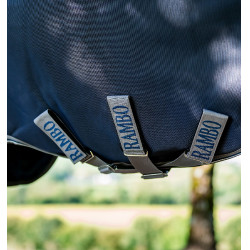 Couverture Horseware Rambo Supreme Turnout Vari-layer 1680D 450g Marine / orage / gris argent Bleu marine