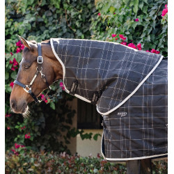 Couvre-cou d'écurie Horseware Rhino 200g Noir / carreaux blanc gris