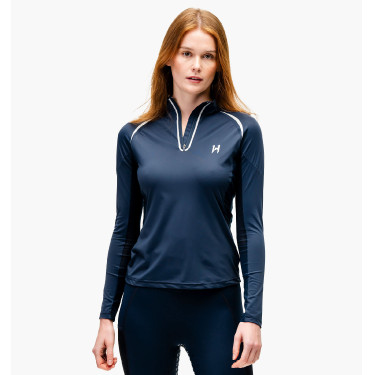 Polo 1/4 zip Horseware Stamina manches longues Marine Bleu marine