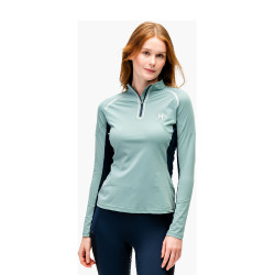 Polo 1/4 zip Horseware Stamina manches longues Sage Bleu