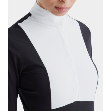 Wedstrijdpolo Monica Horse Pilot lange mouwen dames Donkere nacht Zwart