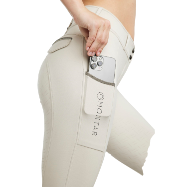 Montar MoGloria full grip damesrijbroek met kaviaarband Licht zilvergrijs