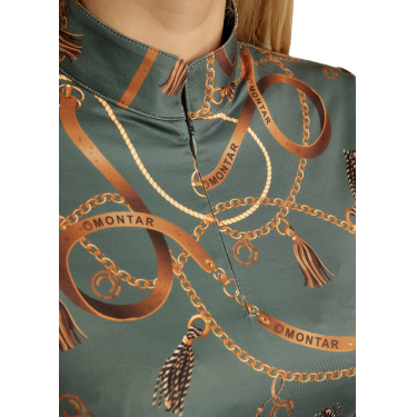 Damespolo met lange mouwen Montar Haily bridle print Groene speld Damespolo met lange mouwen Montar Haily bridle print Groene speld