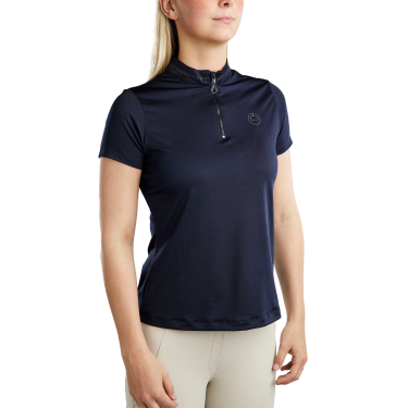 T-shirt met korte mouwen Montar MoBlair met donkergrijze kristallen voor dames Marine Marineblauw
