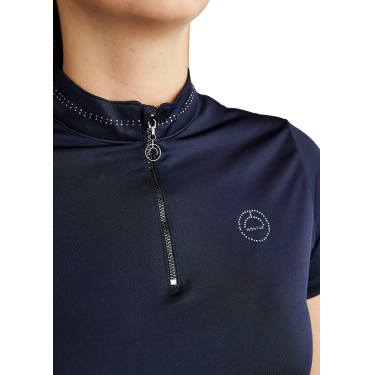 T-shirt met korte mouwen Montar MoBlair met donkergrijze kristallen voor dames Marine Marineblauw