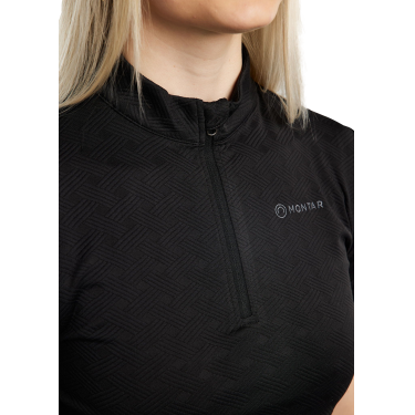 Polo d'entrainement Montar MoCilia raffiné manches courtes Jacquard femme Noir