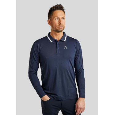 Polo Montar MoDrake heren contrasterende kraag lange mouwen Donker marineblauw
