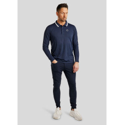 Polo Montar MoDrake heren contrasterende kraag lange mouwen Donker marineblauw