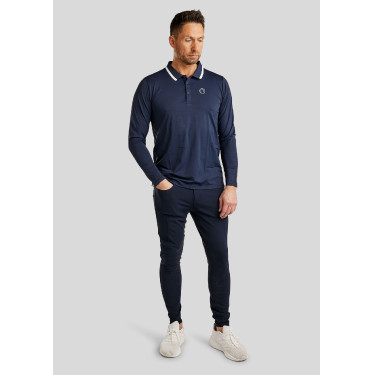 Polo Montar MoDrake heren contrasterende kraag lange mouwen Donker marineblauw