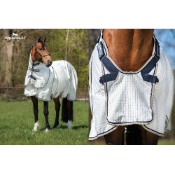 Couverture anti-mouches Horseware Rambo Optimo Supreme Summer Sheet Plus Carreaux marine / gris orage / argent Motifs Couverture anti-mouches Horseware Rambo Optimo Supreme Summer Sheet Plus Carreaux marine / gris orage / argent Motifs