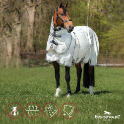 Couverture anti-mouches Horseware Rambo Optimo Supreme Summer Sheet Plus Carreaux marine / gris orage / argent Motifs Couverture anti-mouches Horseware Rambo Optimo Supreme Summer Sheet Plus Carreaux marine / gris orage / argent Motifs