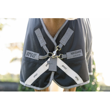 Couverture Horseware Amigo 1200D Poney Turnout 50g Noir / gris titane / argent