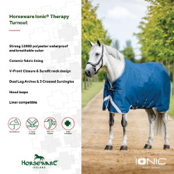 Couverture Horseware Ionic Therapy Turnout 100g Bleu imperial / argent / marine Couverture Horseware Ionic Therapy Turnout 100g Bleu imperial / argent / marine