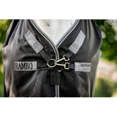 Couverture Horseware Rambo 1680D Turnout 250g VL Noir / orage / gris argent