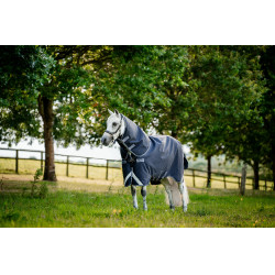 Couverture Horseware Rambo 1680D Turnout Plus 100g Marine / orage / gris argent Bleu marine