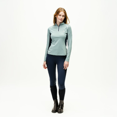 Polo 1/4 zip Horseware Stamina manches longues Sage Bleu