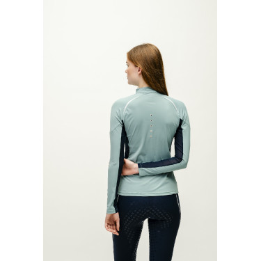 Polo 1/4 zip Horseware Stamina manches longues Sage Bleu