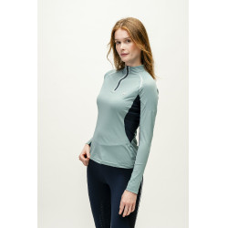 Polo 1/4 zip Horseware Stamina manches longues Sage Bleu