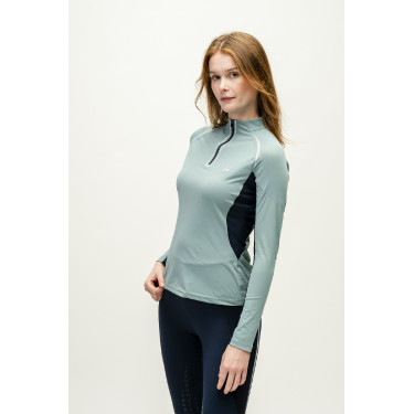 Polo 1/4 zip Horseware Stamina manches longues Sage Bleu