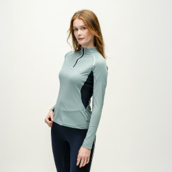 Polo 1/4 zip Horseware Stamina manches longues Sage Bleu