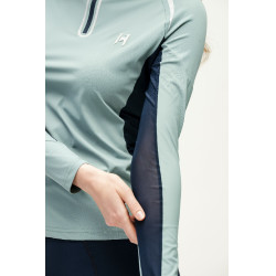 Polo 1/4 zip Horseware Stamina manches longues Sage Bleu