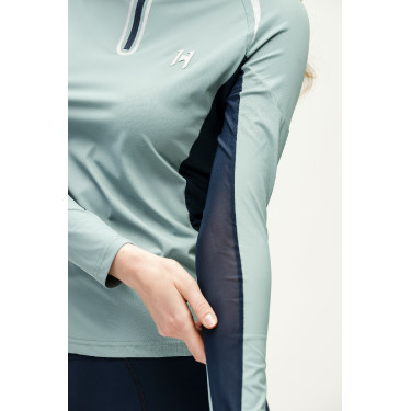 Polo 1/4 zip Horseware Stamina manches longues Sage Bleu