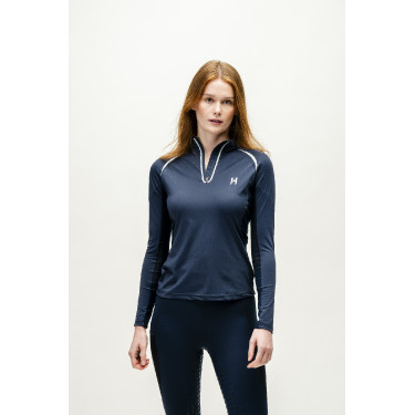Polo 1/4 zip Horseware Stamina manches longues Marine Bleu marine