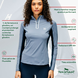 Polo 1/4 zip Horseware Stamina manches longues Bleu